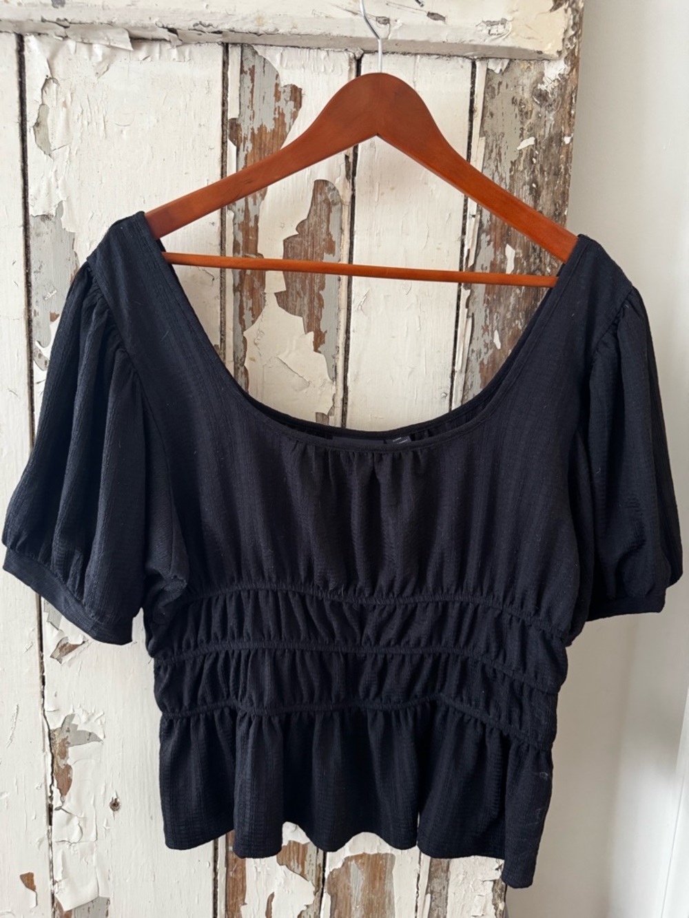 Maeve Black Smocked Peasant Blouse